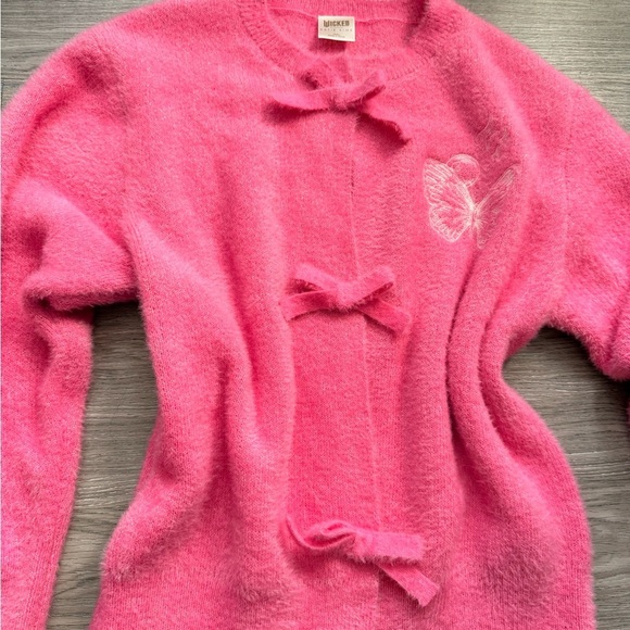 Katie Kime Sweaters - Luxurious Pink Bow-Accent Cardigan